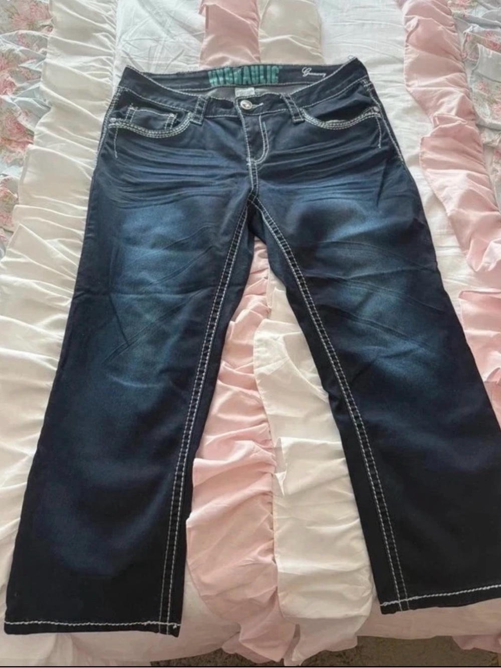 Hydraulic Dark Blue Flare Jeans with White Contrast Stitching